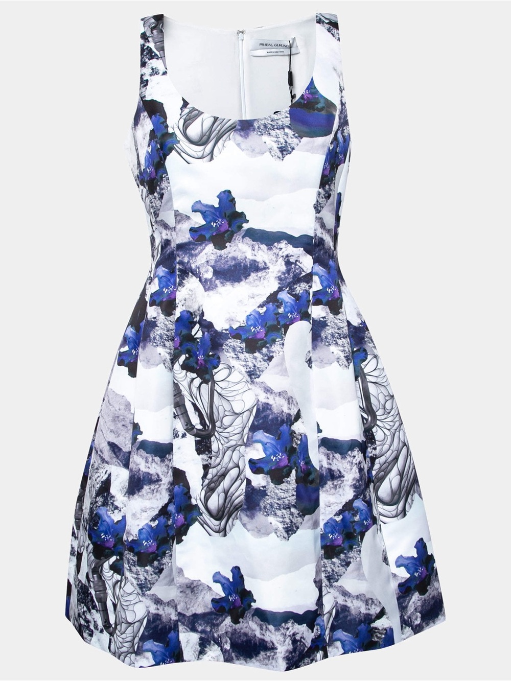 Prabal Gurung Rorschach Floral Satin Sleeveless Fit and Flare Mini Dress